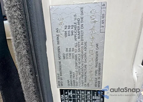 1987 BMW 325 Base z USA, uszkodzony, nr VIN WBAAB5405H9694100